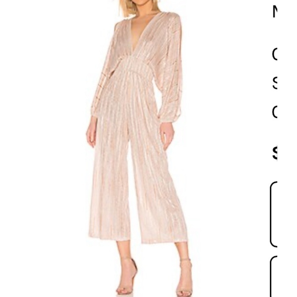 MISA Los Angeles Zoza Jumpsuit Pink Blush Stripe Metallic Medium Smocked Waist M